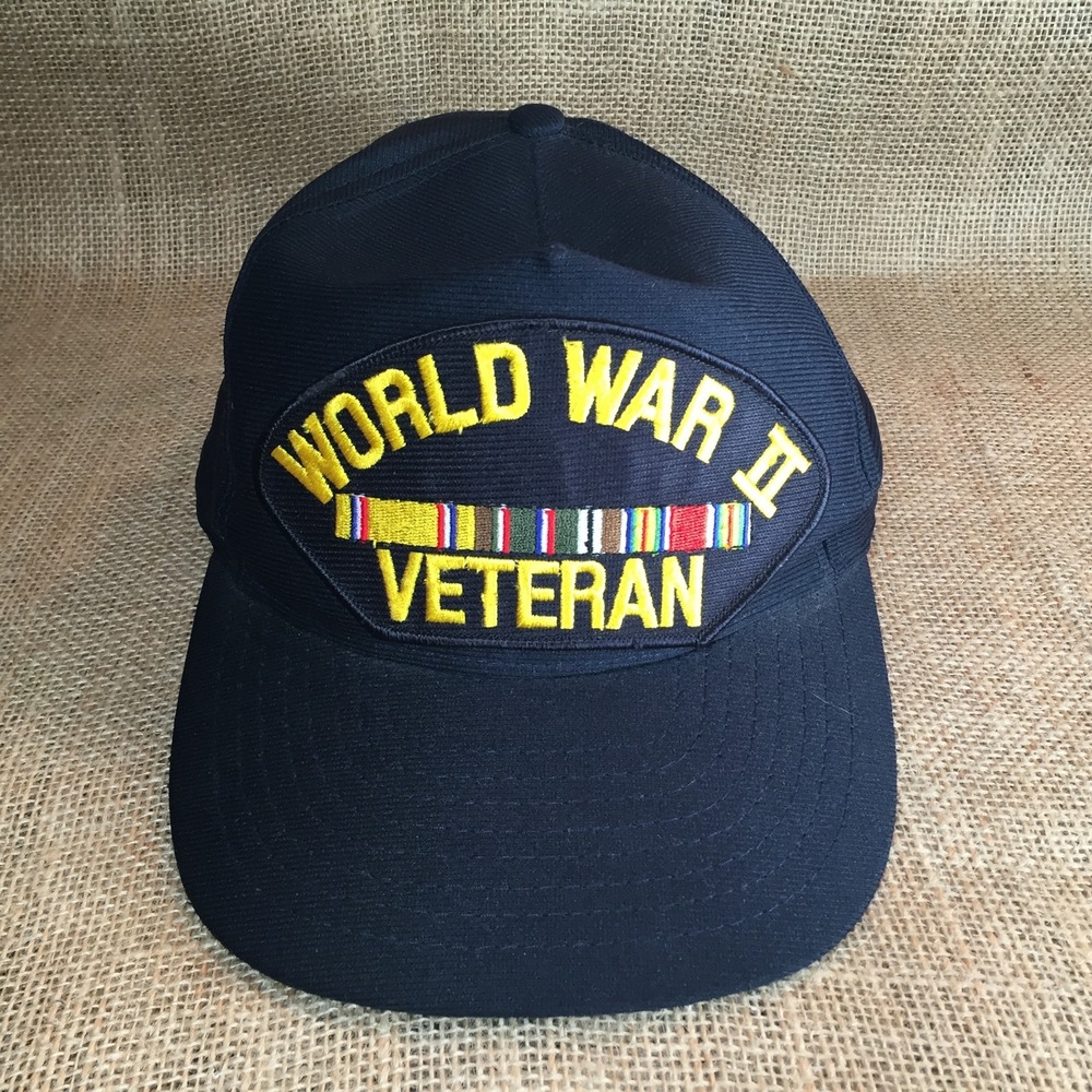 Eagle Crest World War II WWII Veteran Snapback Hat Navy Blue Made in USA OSFA